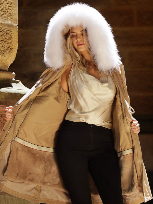 GUG Khaki, Long Parka Jackets - White/Khaki